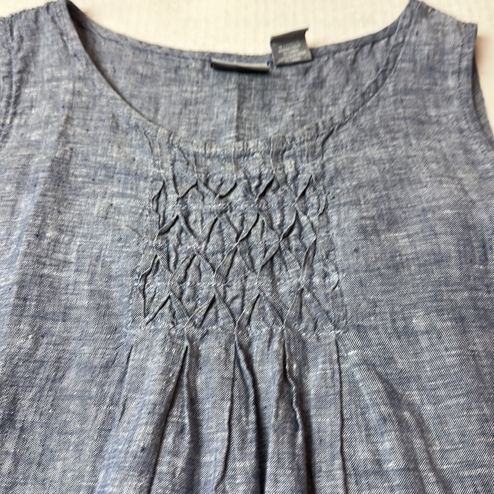 Kenar 100% Linen Shift Dress | Petite Blue Chambray Pockets Coastal Minimalist - Picture 5 of 12